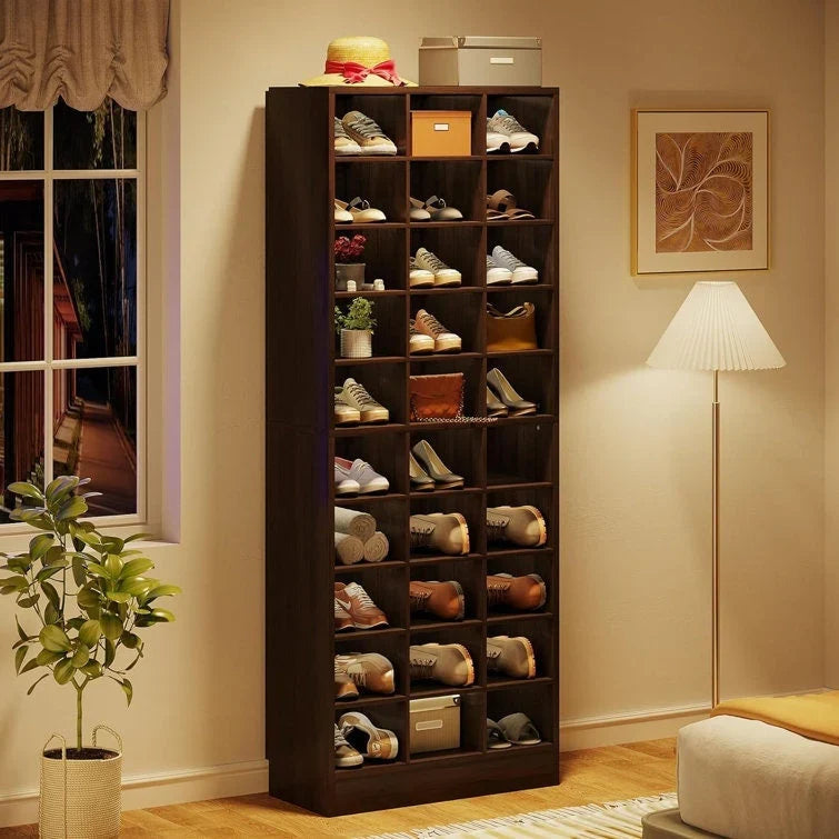 Meuble à chaussures haut 30 paires, étagère de rangement à chaussures en bois blanc 10 niveaux pour placard, entrée - 10 niveaux