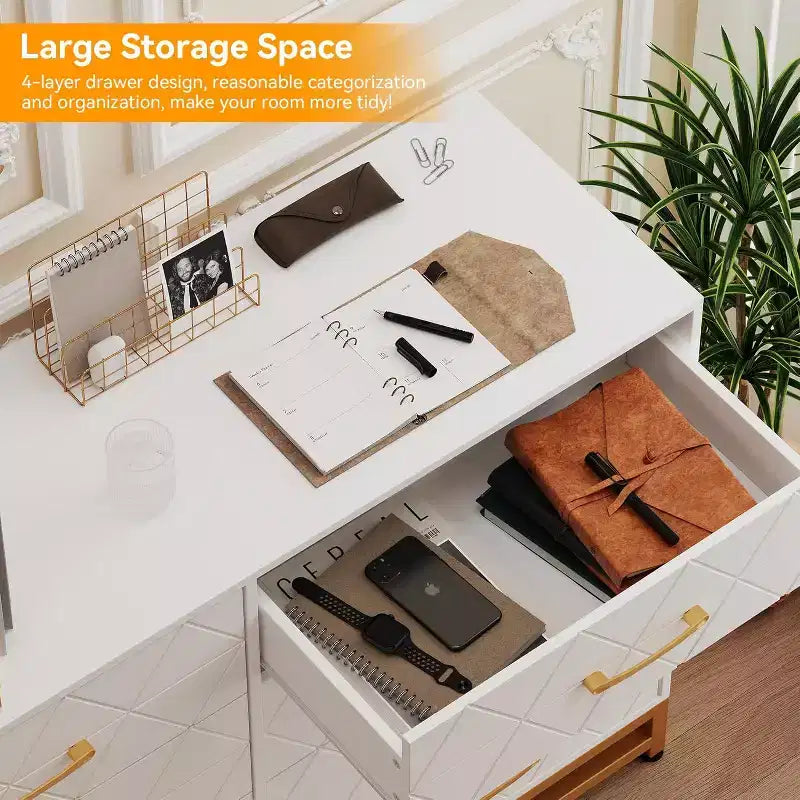 Commode à 6 tiroirs pour chambre à coucher avec pieds en métal et poignée dorée, armoire de rangement moderne pour salon, couloir, entrée