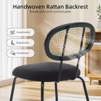 Lot de 2 chaises de salle à manger Acekool Mid Century Modern en velours avec dossier en rotin et pieds en métal pour cuisine ou salon