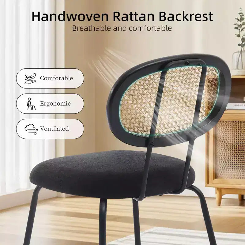 Lot de 2 chaises de salle à manger Acekool Mid Century Modern en velours avec dossier en rotin et pieds en métal pour cuisine ou salon