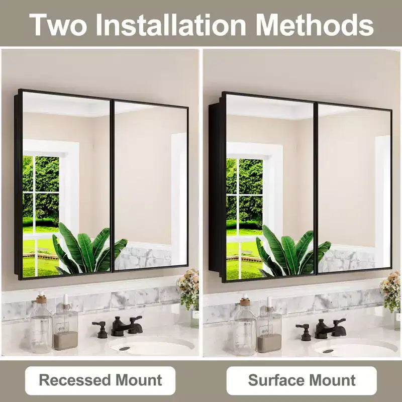 Armoire à pharmacie Elise avec miroir, armoire de salle de bain à montage en surface ou encastré, étagères réglables en verre trempé, réversible
