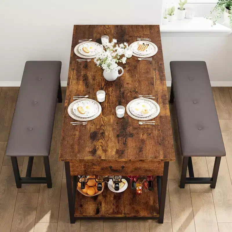 Ensemble de salle à manger pour 4, table de cuisine avec bancs rembourrés, table de salle à manger de cuisine pour petit espace