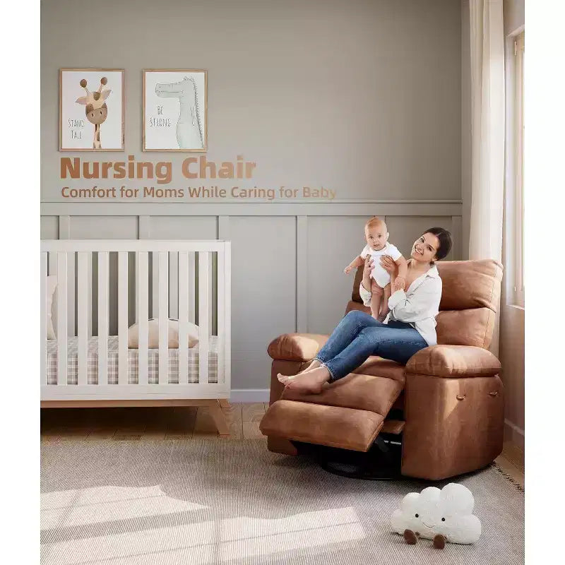 Fauteuil inclinable manuel surdimensionné Acekool, fauteuil de salon en similicuir avec accoudoirs rembourrés, siège large et poche latérale pour salon, chambre, marron