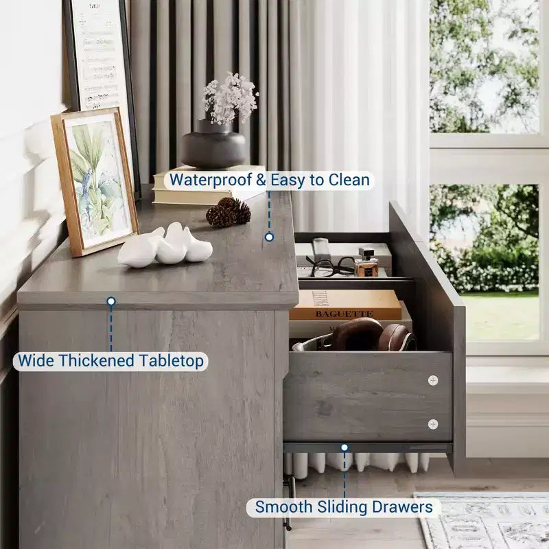 COZONY 47 Commode de ferme à 6 tiroirs, double commode rustique en bois avec poignées en métal pour chambre, salon et rangement de couloir