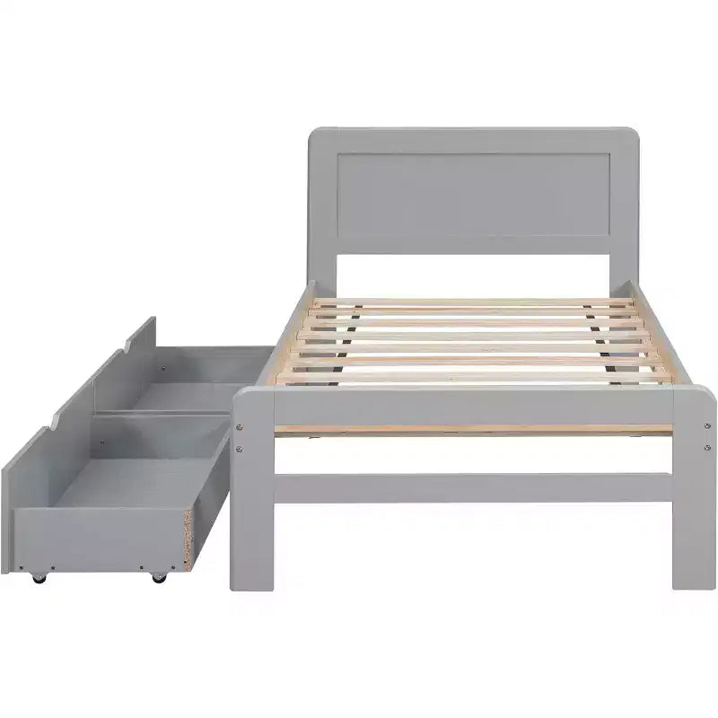 Lit plateforme double Acekool avec 2 tiroirs de rangement gigognes, tête de lit, cadre robuste, aucun sommier tapissier requis, gain de place pour chambre d'enfants ou d'amis