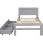 Lit plateforme double Acekool avec 2 tiroirs de rangement gigognes, tête de lit, cadre robuste, aucun sommier tapissier requis, gain de place pour chambre d'enfants ou d'amis