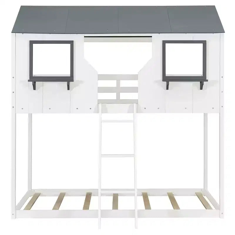 Lit superposé Luxystar de style cabane avec toit et fenêtre