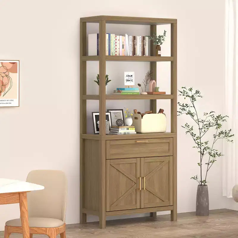 COZONY Bibliothèque moderne avec armoire de rangement, bibliothèque de ferme de 180 cm avec étagères réglables, bibliothèques pour chambre à coucher, salon, maison et bureau