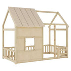 Cadre de lit au sol Whisen Twin Size, lit en forme de maison avec toit, clôture