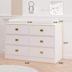 Commode de chambre d'enfant Coolmee avec plan à langer, commode bébé à 6 tiroirs avec kit anti-basculement, plateau étanche et rails de sécurité pour l'organisation du rangement