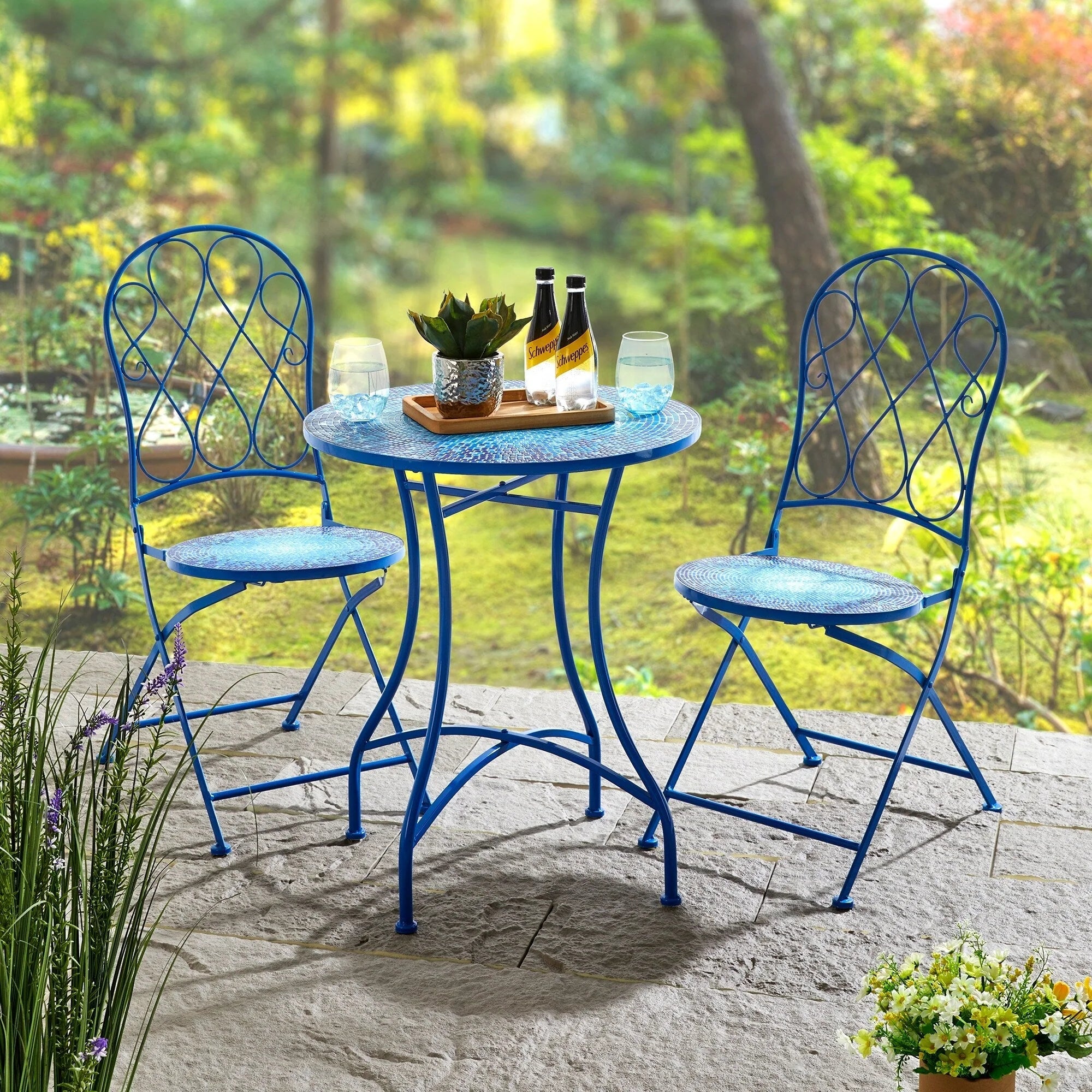 Ensemble bistrot pliant en métal Glitzhome pour extérieur, 3 pièces, table et chaises de patio