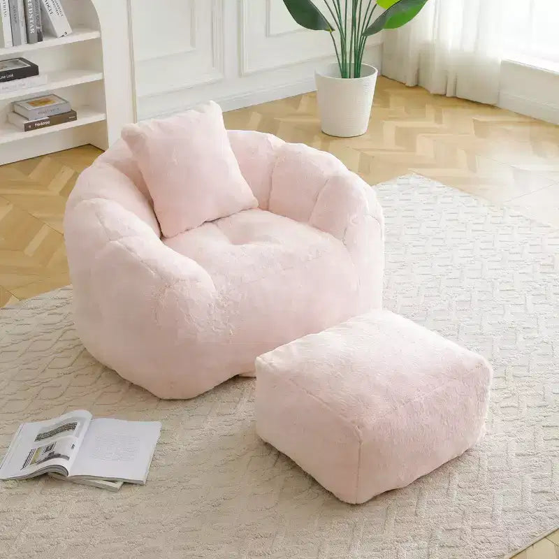 Fauteuil d'appoint en tissu Teddy Plush FurnitureR avec pouf, ensemble fauteuil de salon confortable et ottoman pour salon, chambre ou coin lecture