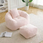 Fauteuil d'appoint en tissu Teddy Plush FurnitureR avec pouf, ensemble fauteuil de salon confortable et ottoman pour salon, chambre ou coin lecture