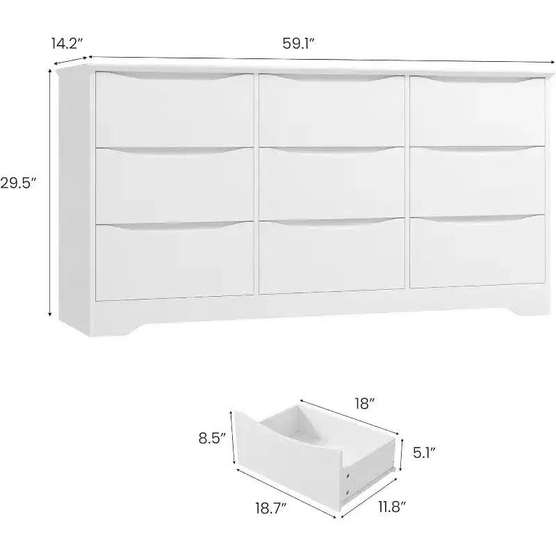 Commode en bois à 9 tiroirs, longue commode de rangement, commode moderne, pour chambre à coucher, salon