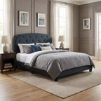 GDFStudio Everett Lit Plateforme Rembourré en Toile de Jute Style Classique Européen avec Tête de Lit Capitonnée à Clous Décoratifs