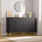 Commode de rangement moderne Acekool à 5 tiroirs avec poignées métalliques pour chambre, salon ou entrée - Blanc avec pieds en métal doré