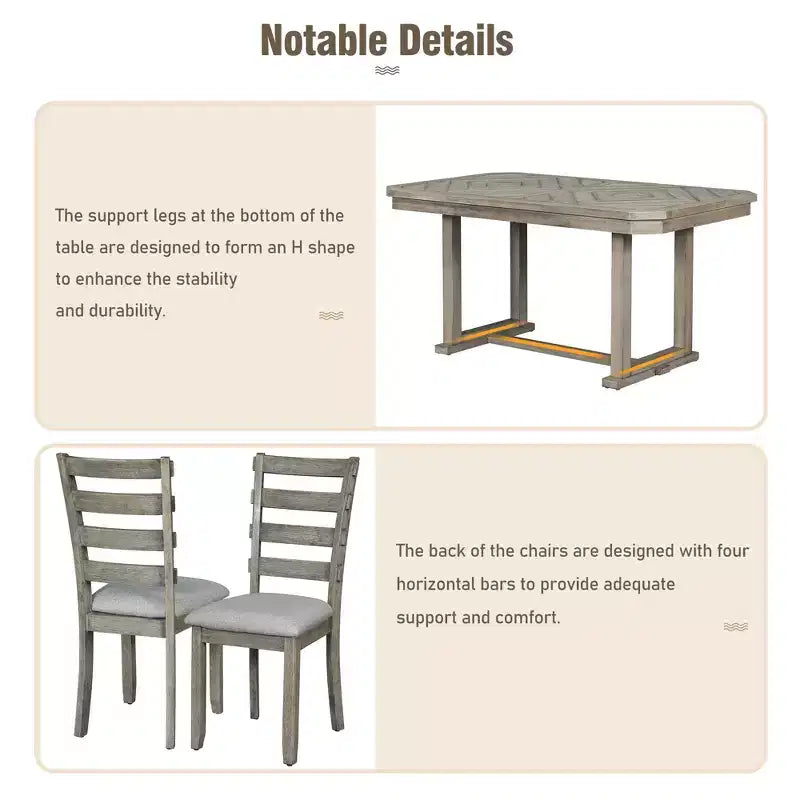 Ensemble de salle à manger 6 places avec plateau de table effet bois, ensemble de table de cuisine avec chaises et banc