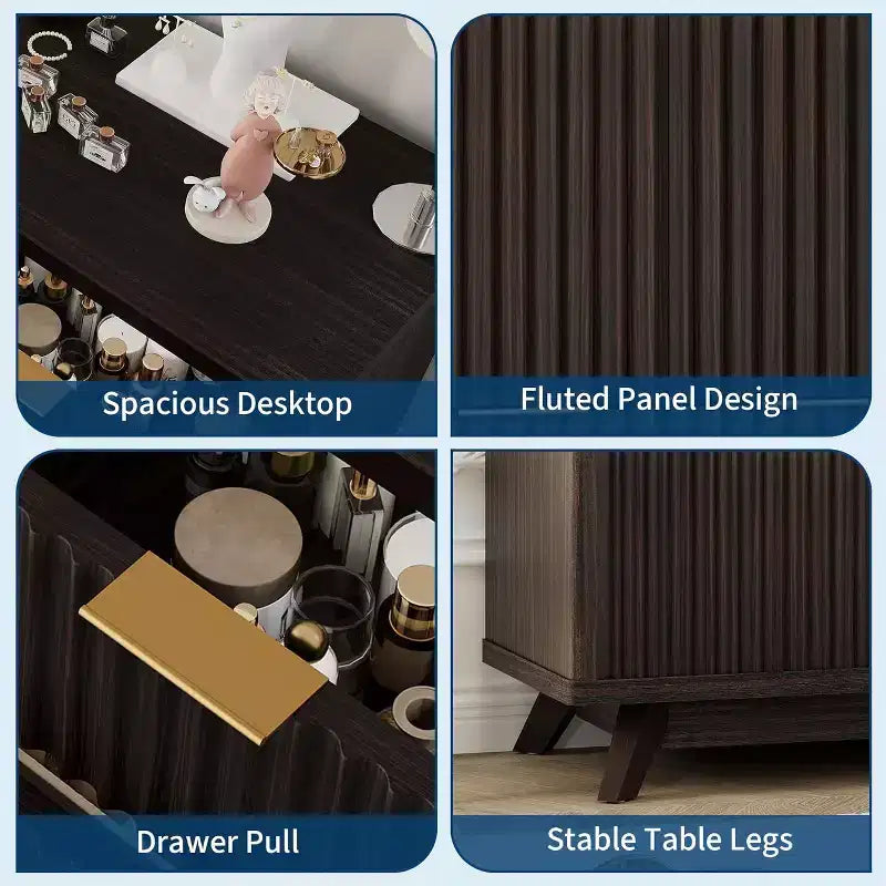 Commode moderne cannelée à 7 tiroirs, meuble de rangement de style Mid-century, organiseur de rangement en bois pour chambre à coucher, salon