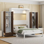 Lit escamotable mural avec armoire, tiroirs, éclairage LED et bureau