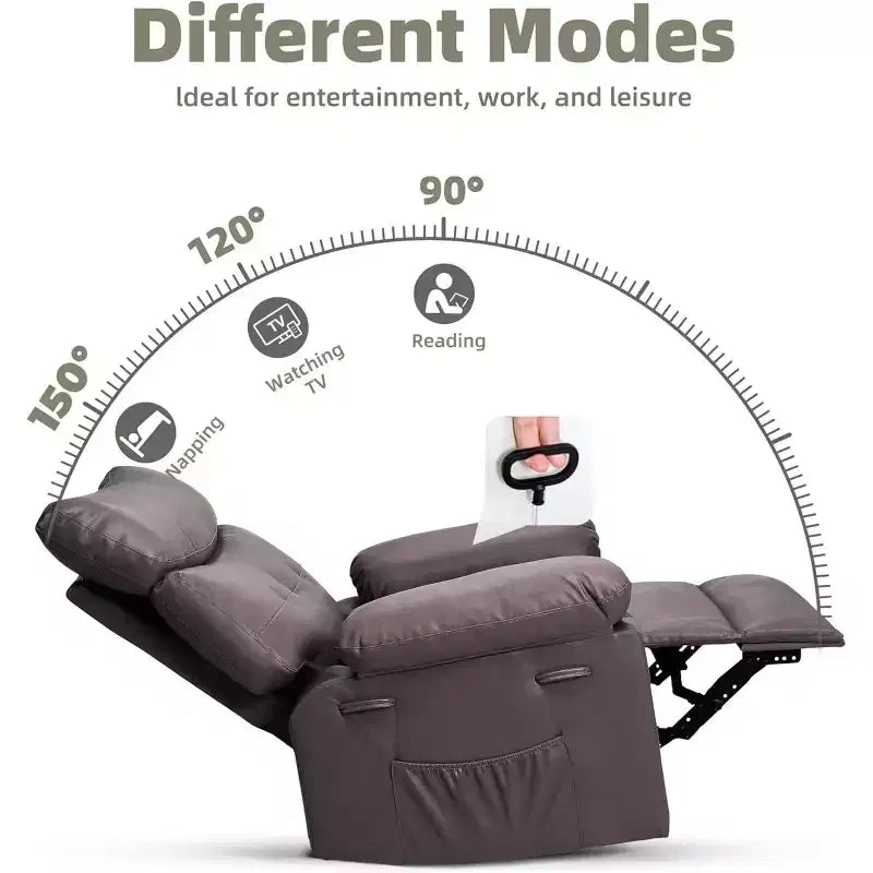 Fauteuil inclinable en cuir surdimensionné, inclinable manuel extra large, chaise longue avec accoudoirs et dossier confortables en éponge 1,5X pour salon, chambre