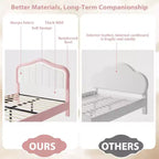 Lit plateforme double capitonné avec tête de lit LED et tiroir de rangement, rose/blanc, lattes en bois, sans sommier, silencieux, montage facile, pour enfants