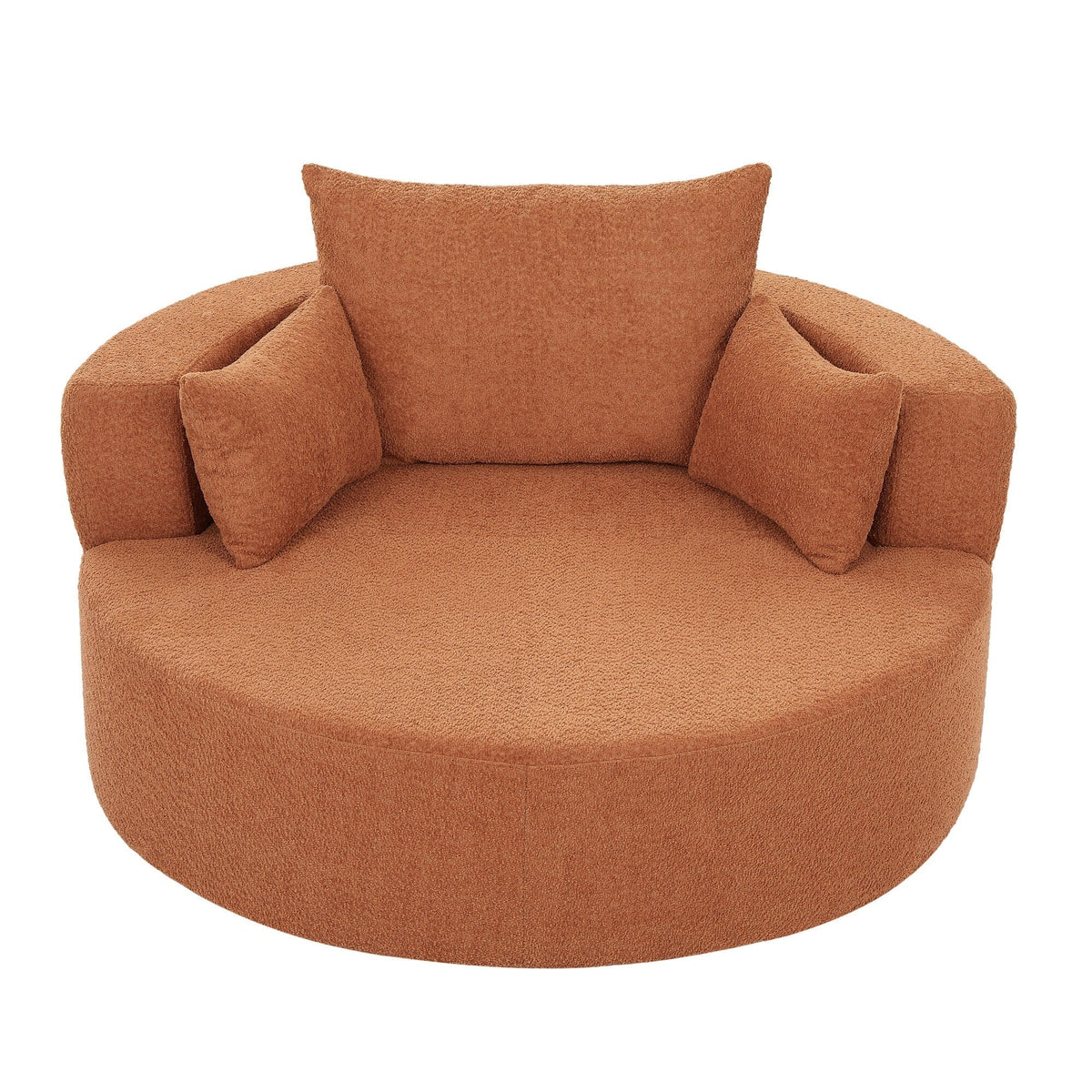 Fauteuil baril accent en chenille, Fauteuil de salon, Fauteuil rond avec base pivotante à 360 degrés et 3 coussins amovibles