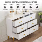 Commode moderne à 6 tiroirs avec espace de rangement, commode en bois avec poignées dorées, commode avec tiroirs profonds pour chambre à coucher, salon, bureau