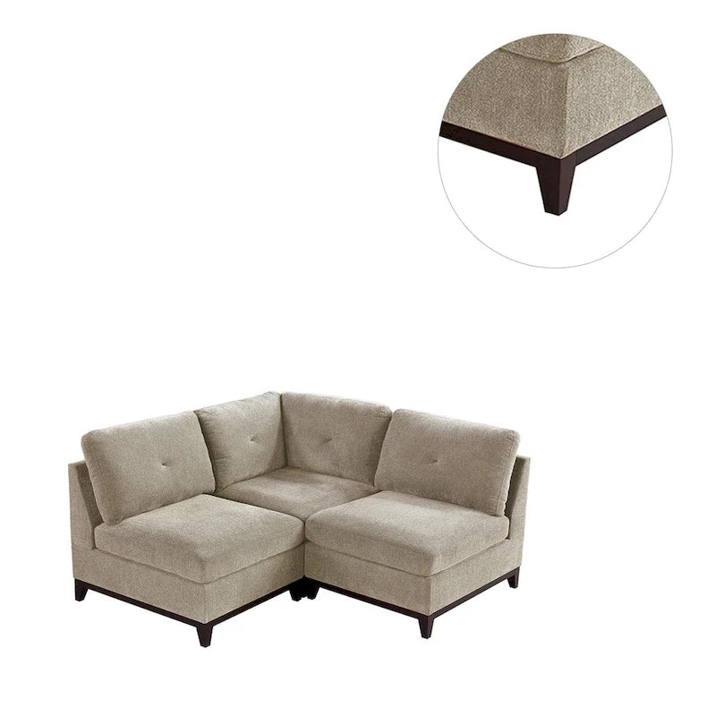 Ensemble canapé d'angle modulable et fauteuil sans accoudoirs 3 pièces en tissu chenille
