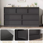 Commode 7 tiroirs pour chambre à coucher, commode noire avec poignées concaves, commode moderne à 7 tiroirs pour chambre, salon, chambre d'enfant