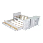 Lit plate-forme en bois simple avec bureau et étagère de rangement, Cadre de lit en bois simple/grand avec lit gigogne et 3 tiroirs