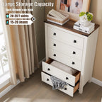 Commode en bois de style campagnard, 5 tiroirs, 122 cm de hauteur, pour chambre à coucher