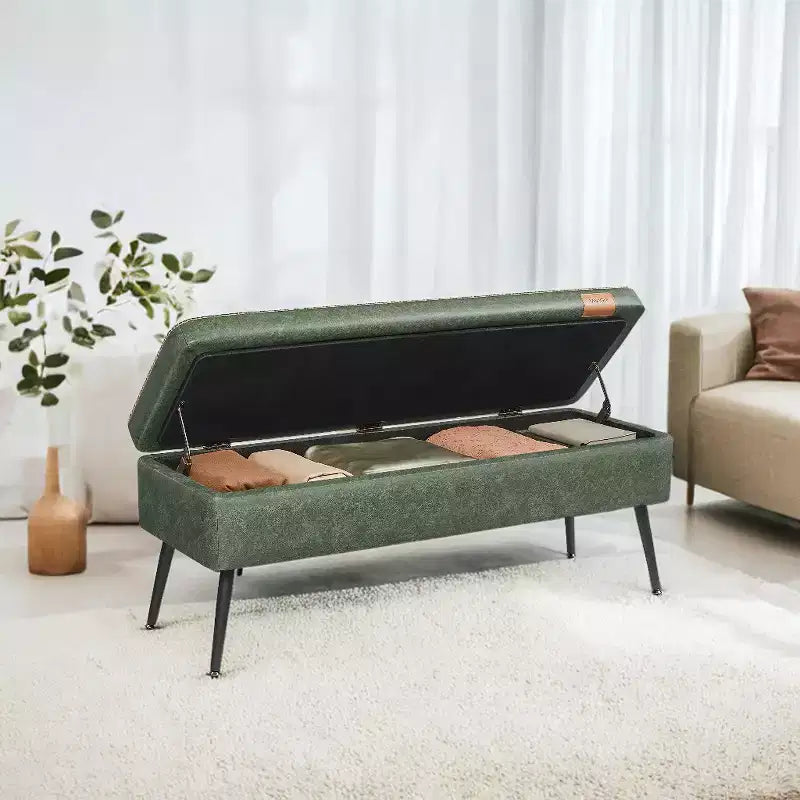 Banc coffre de rangement, Banc de lit ou d'entrée, Banc de rangement avec charnières de sécurité, Supporte 300 kg