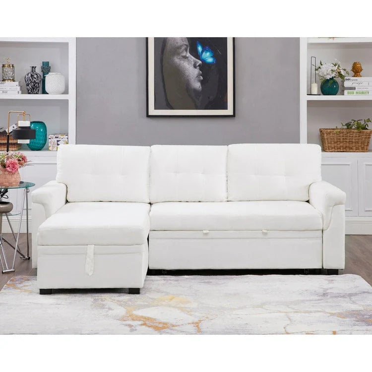 Canapé d'angle réversible avec lit gigogne, méridienne de rangement, pieds durables,