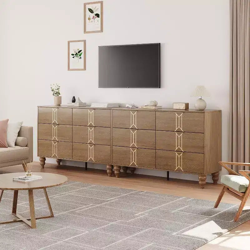 Commode en bois à 6 tiroirs au design vintage, commode moderne à tiroirs profonds pour chambre, salon, entrée