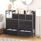 COZONY Commode de rangement à 9 tiroirs de 86,4 cm de haut et meuble TV, Tour de rangement en tissu, Rangement à cadre en acier robuste pour le salon, utilisation dans les petits espaces