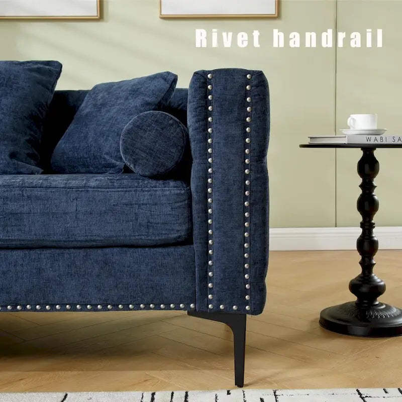 Canapé sectionnel convertible moderne en forme de L en chenille capitonnée
