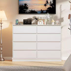 Commode à 8 tiroirs pour chambre à coucher, commode spacieuse avec rangement profond, commode double horizontale en bois avec grand plateau pour salon