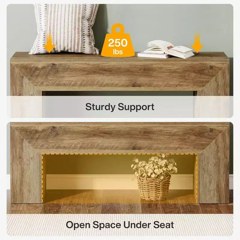 Banc d'entrée en bois Lantine47'', banc d'entrée de style ferme avec rangement pour salon, chambre à coucher, couloir, assemblage facile, brun chêne