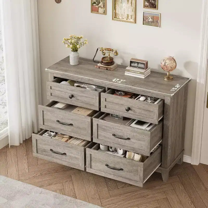 Commode pour Chambre, Commode Moderne en Bois à 6 Tiroirs, Meuble TV, Armoire en Bois, Commodes à 6 Tiroirs pour Chambre Salon
