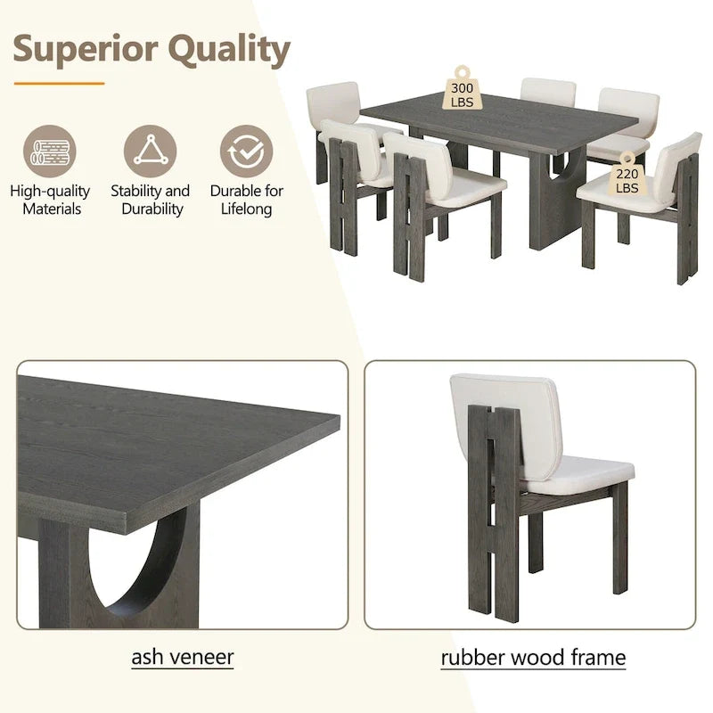 Ensemble de salle à manger transitionnel 7 pièces en bois avec table rectangulaire et 6 chaises