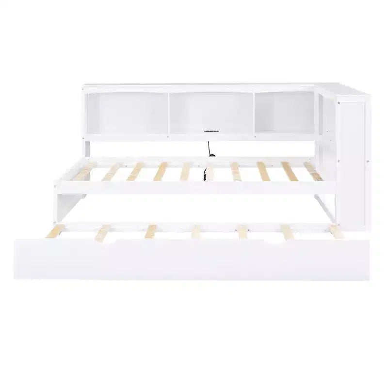 Lit de repos double Whisen Morden Design avec lit gigogne, armoires de rangement et ports USB