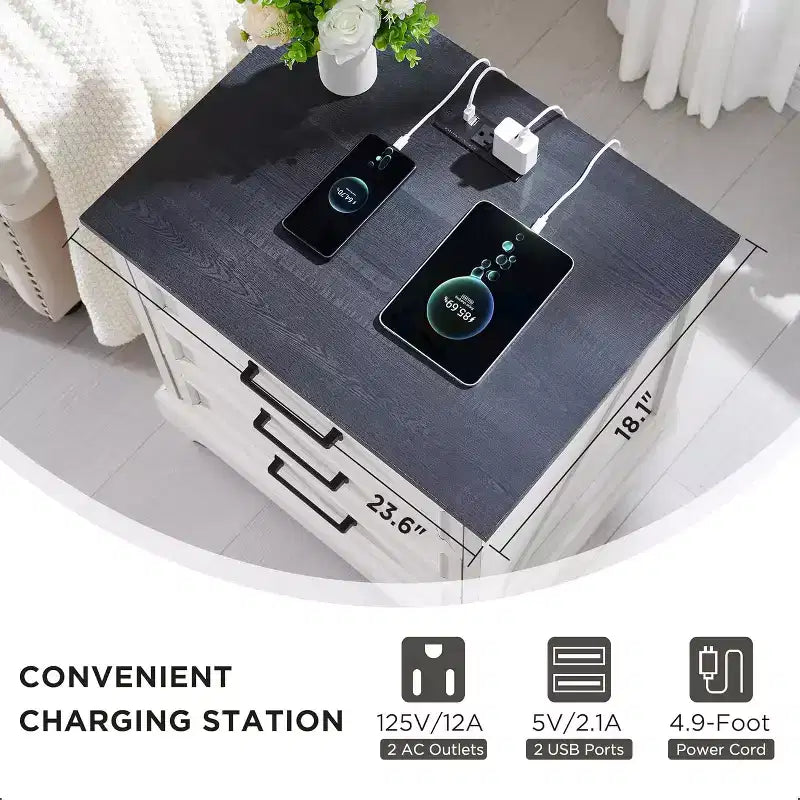 BALHAM TRADE-Tables de chevet lot de 2 avec station de recharge, 3 grands tiroirs, pour chambre à coucher ou salon