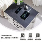 BALHAM TRADE-Tables de chevet lot de 2 avec station de recharge, 3 grands tiroirs, pour chambre à coucher ou salon