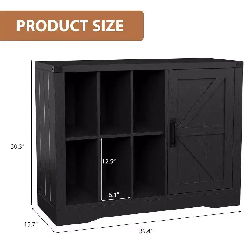 Meuble Tourne-Disque Noir en Bois de Style Ferme avec Porte Coulissante – Rangement de Vinyles pour 750 Albums, Étagères d'Exposition, Meuble TV Idéal pour Salon