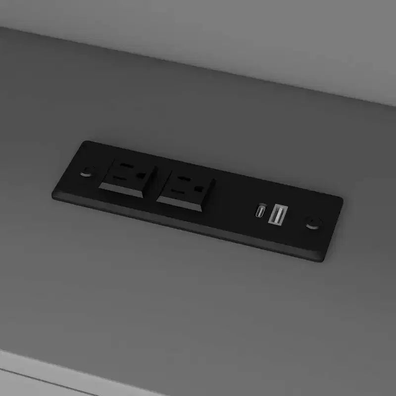 Lit plateforme double en bois Luxystar avec tête de lit capitonnée, 8 étagères de rangement, lit gigogne et bureau