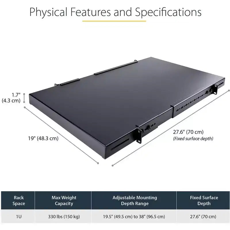 Tablette de rack 1U à usage intensif StarTech.com - Profondeur réglable - Modèle ADJSHELFHD