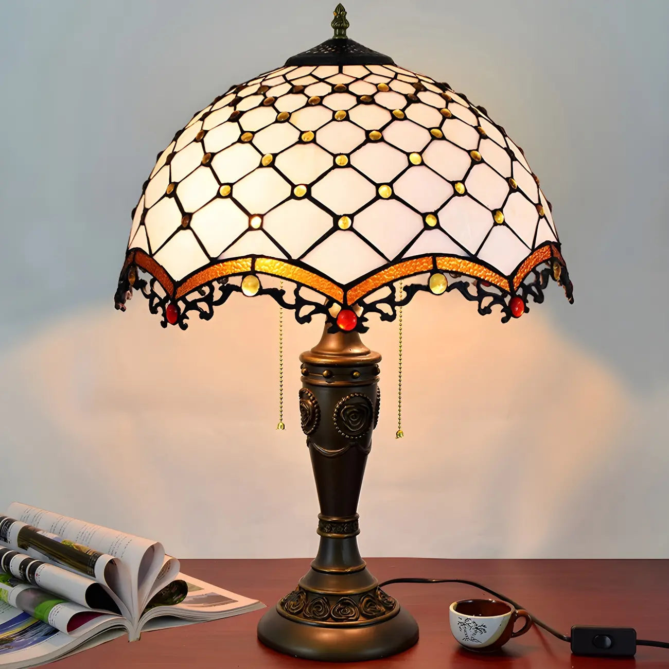 HomeyFad Lampe de table à 2 lumières dôme en verre inoxydable vintage