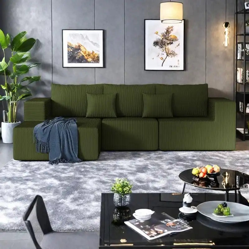 Canapé modulaire d'angle en velours côtelé 108.3 avec méridienne