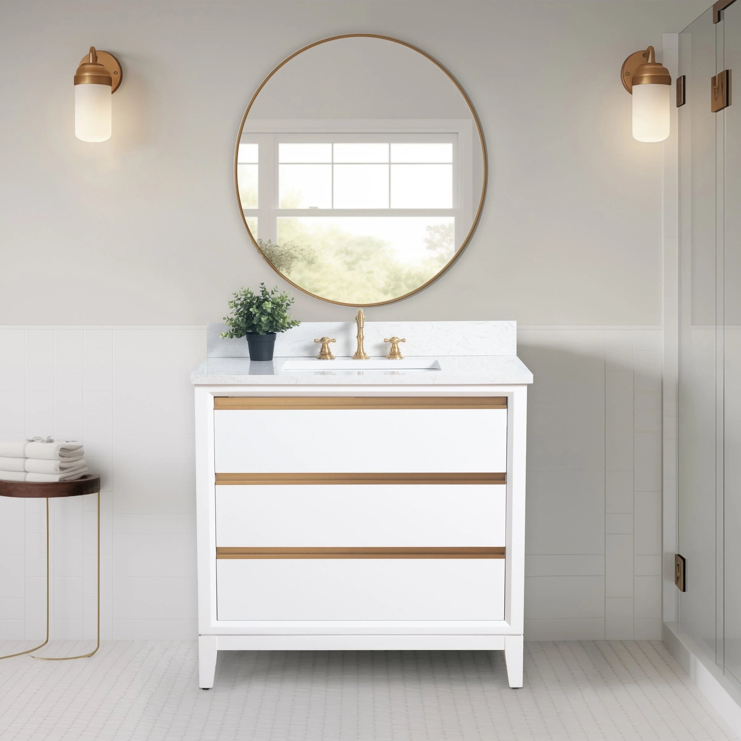 Meuble-lavabo Vanity Art avec évier en céramique et dessus en marbre reconstitué