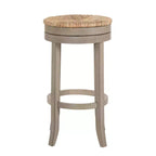Tabouret de bar pivotant Carolina Living 30" Leif avec assise en jonc gris patiné : Chaise de comptoir ronde, sans dossier, à hauteur fixe